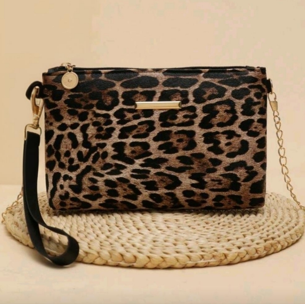 Leopard Print Clutch with Black Accents